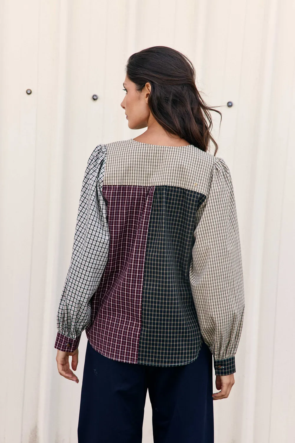 La Petite Etoile Baila blouse kaki patchwork ruit