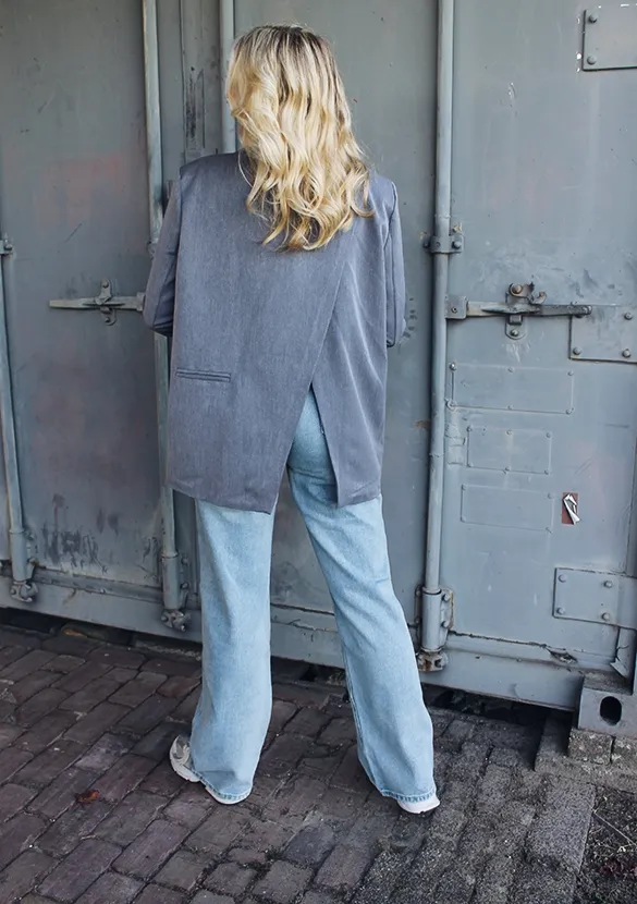 LOVEDRUNKY Wrap Back oversized blazer grijs – gevoerd