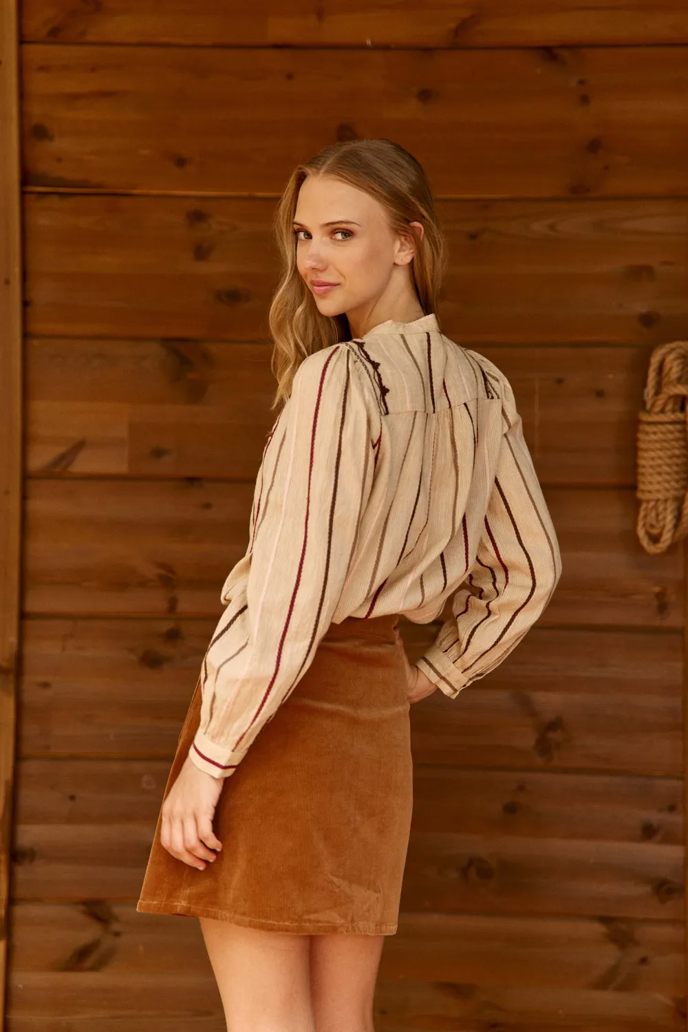 La Petite Etoile Briar blouse beige strepen borduursel