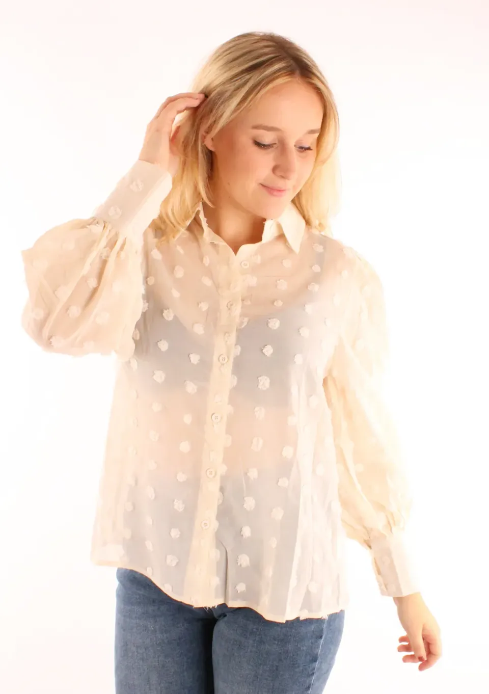 LOVEDRUNKY Spotted blouse creme met stippen