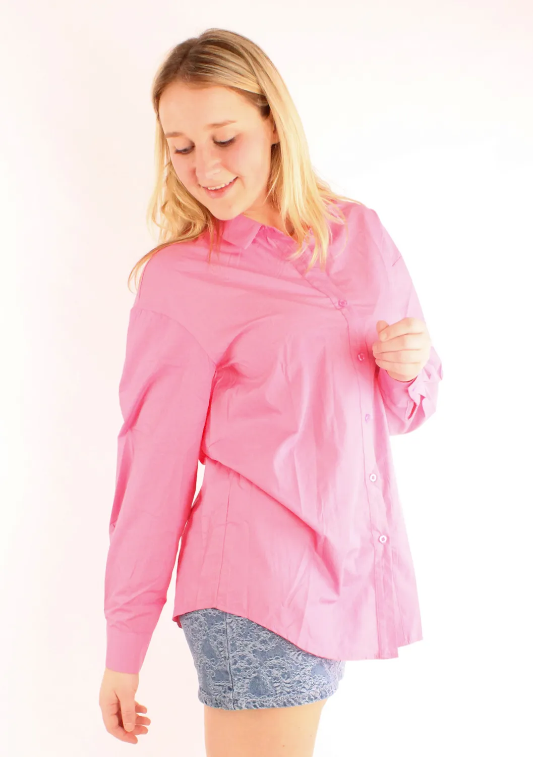 LOVEDRUNKY Blouse Basic blouse roze met kraag