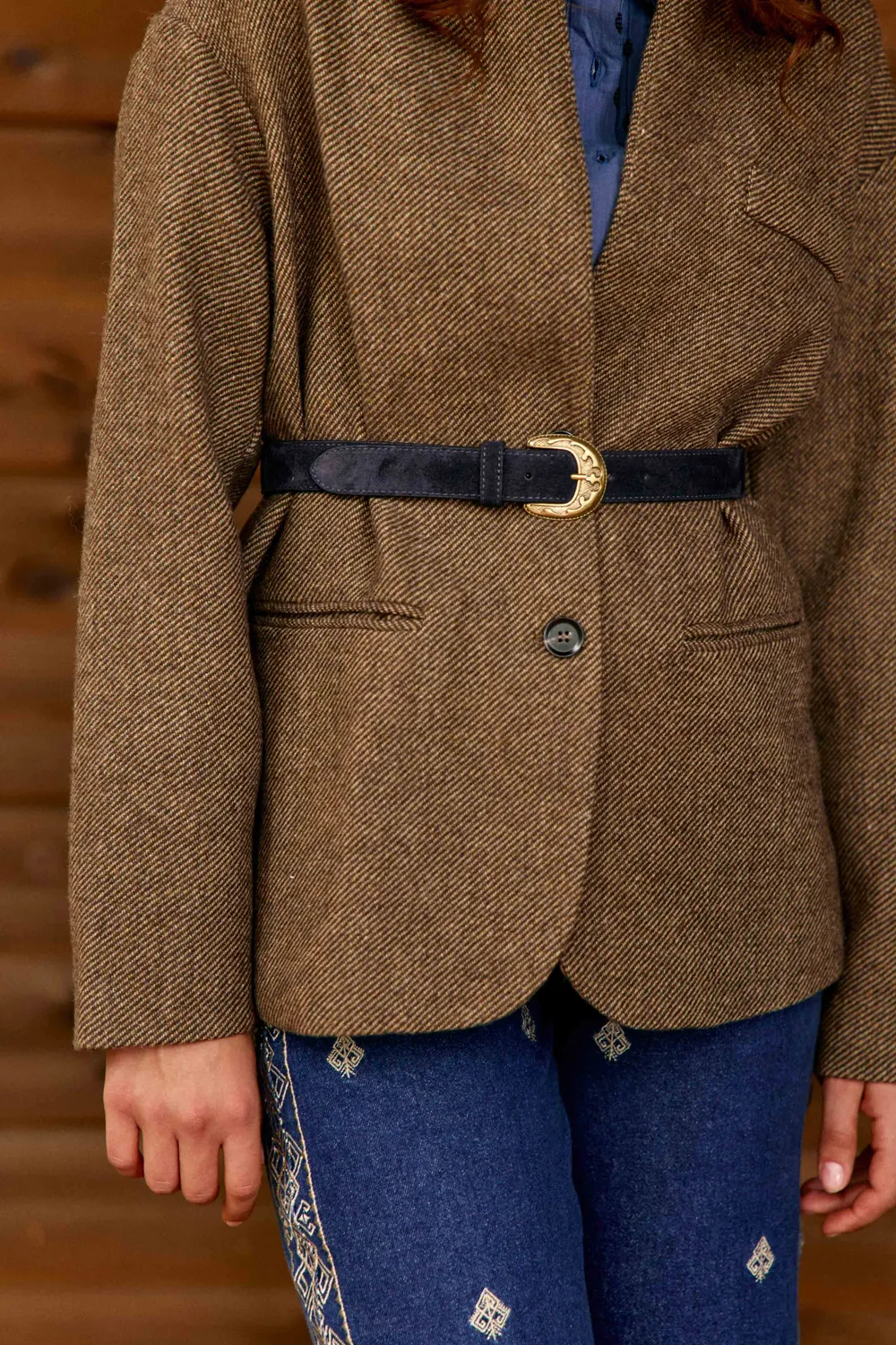 La Petite Etoile Andrea suede riem marine met gesp