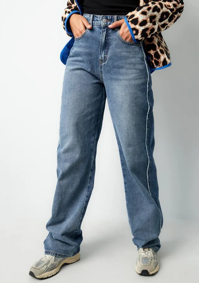 LOVEDRUNKY Wide Leg Raw jeans blauw high waist