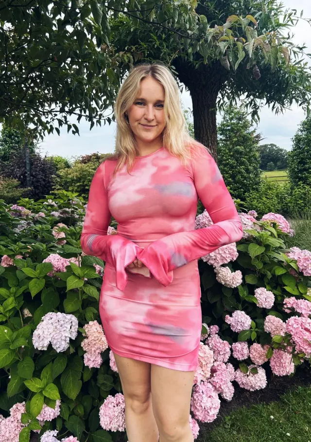 LOVEDRUNKY Dreamy jurk roze print lange mouw