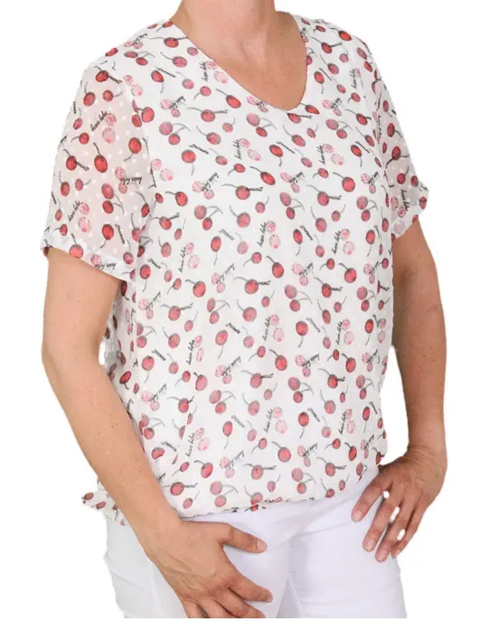 Lea H. Lora blouson kersen rood-wit korte mouw