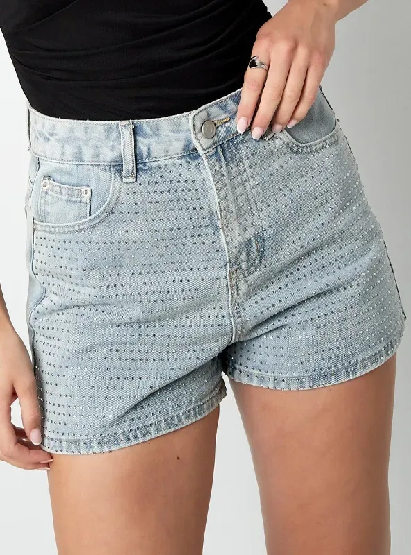 LOVEDRUNKY Glitter denim short blauw hoge taille