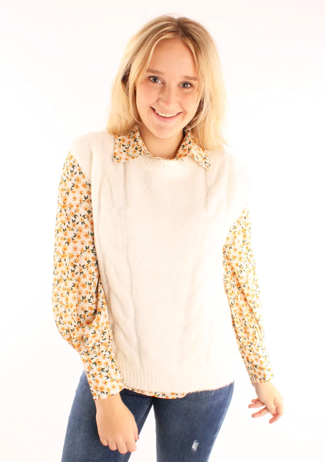 LOVEDRUNKY Flower blouse beige met bloemenprint