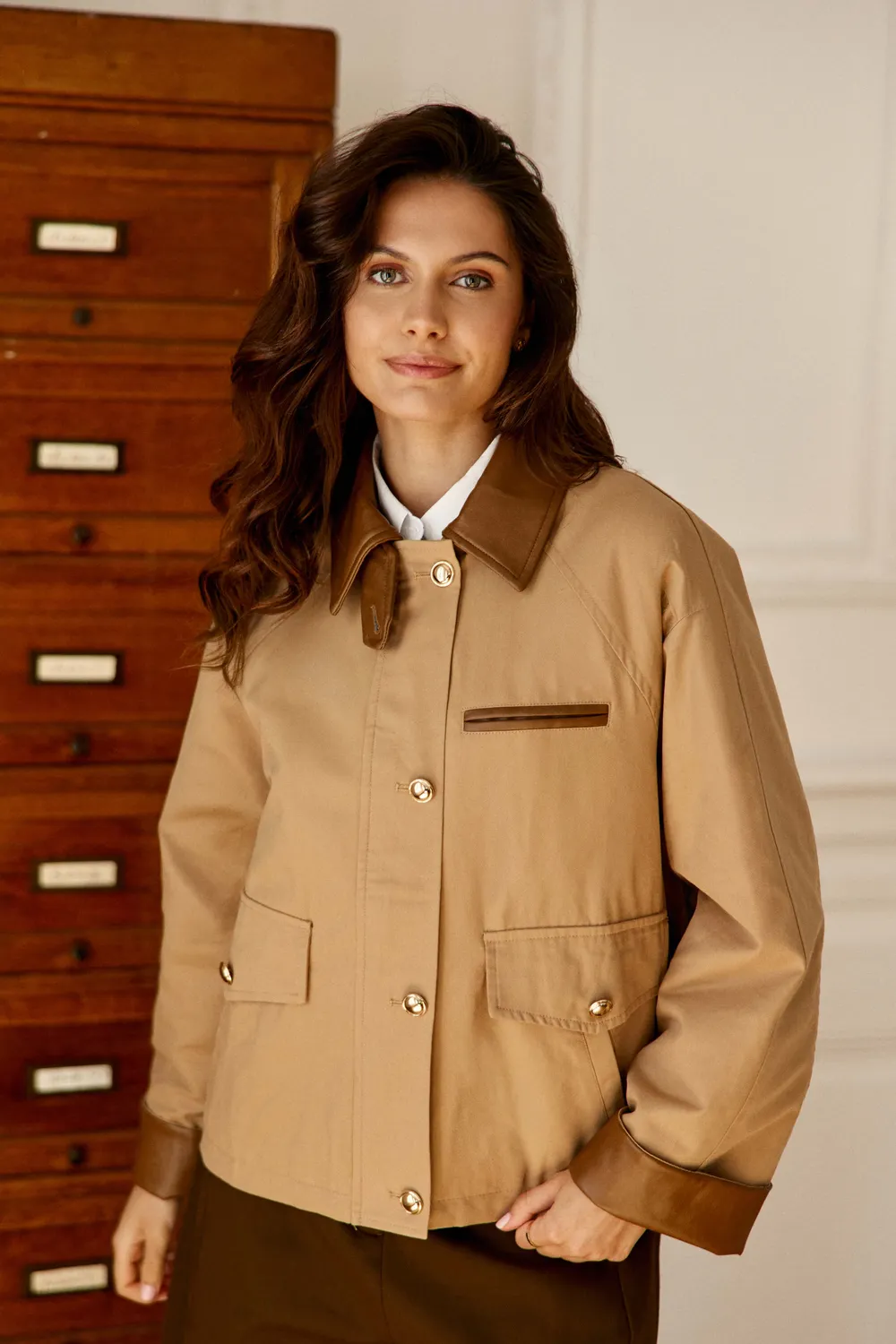 La Petite Etoile Velina parka camel kort bi-materiaal