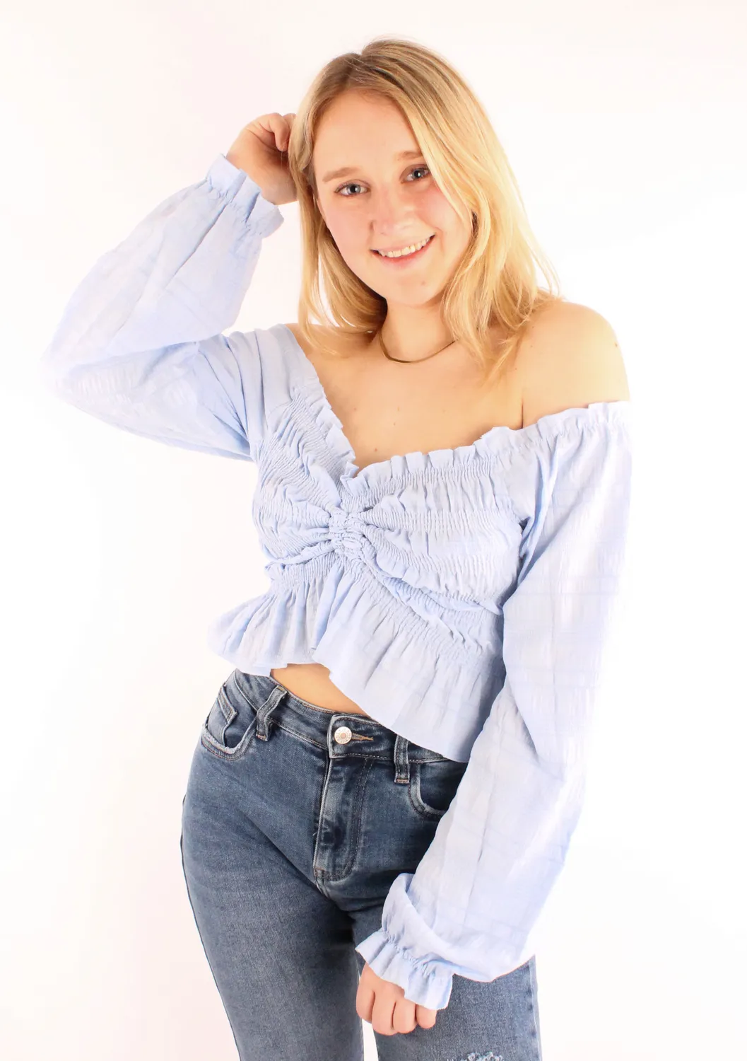LOVEDRUNKY Off-Shoulder Top lichtblauw smock
