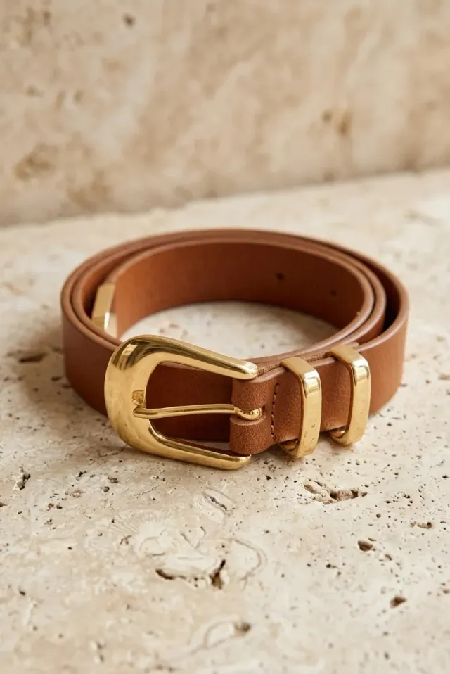La Petite Etoile Anais leren riem camel gouden gesp