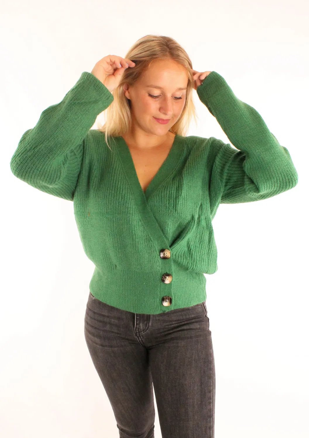 LOVEDRUNKY Wrap trui groen one size gebreid