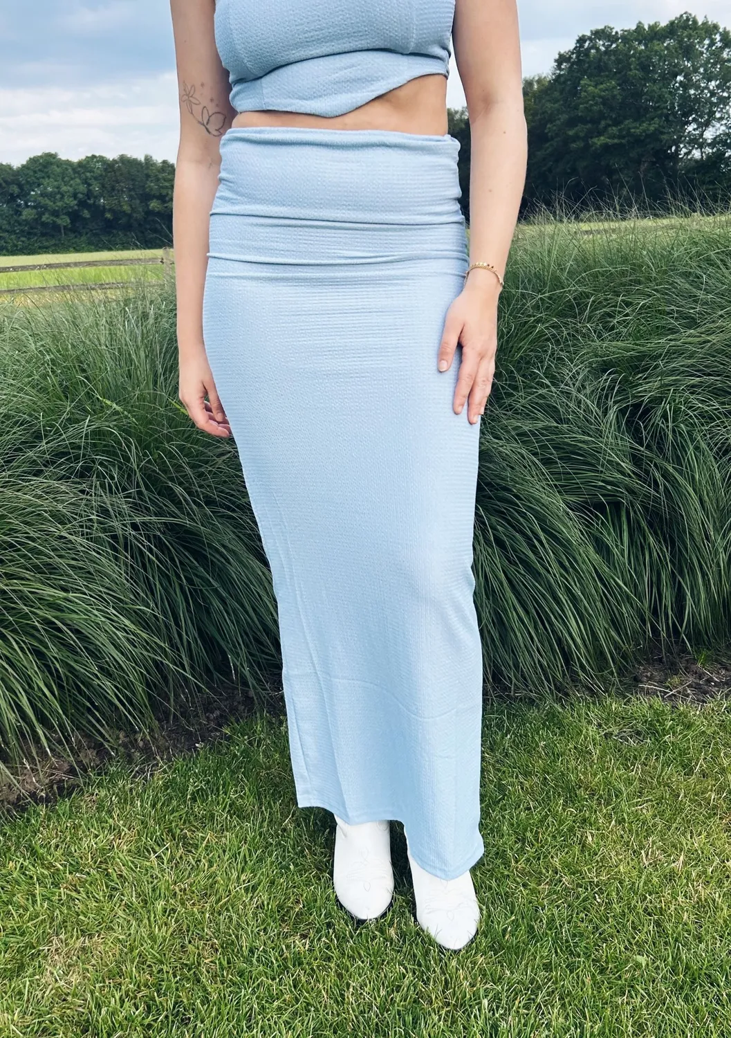 LOVEDRUNKY Maxi Rok Split rok lichtblauw