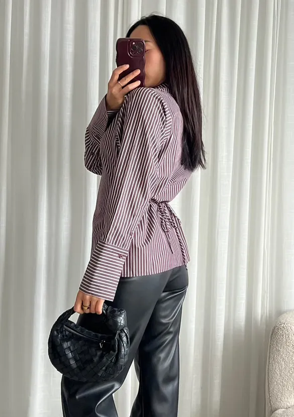 LOVEDRUNKY Gestreept Getailleerd bruine blouse