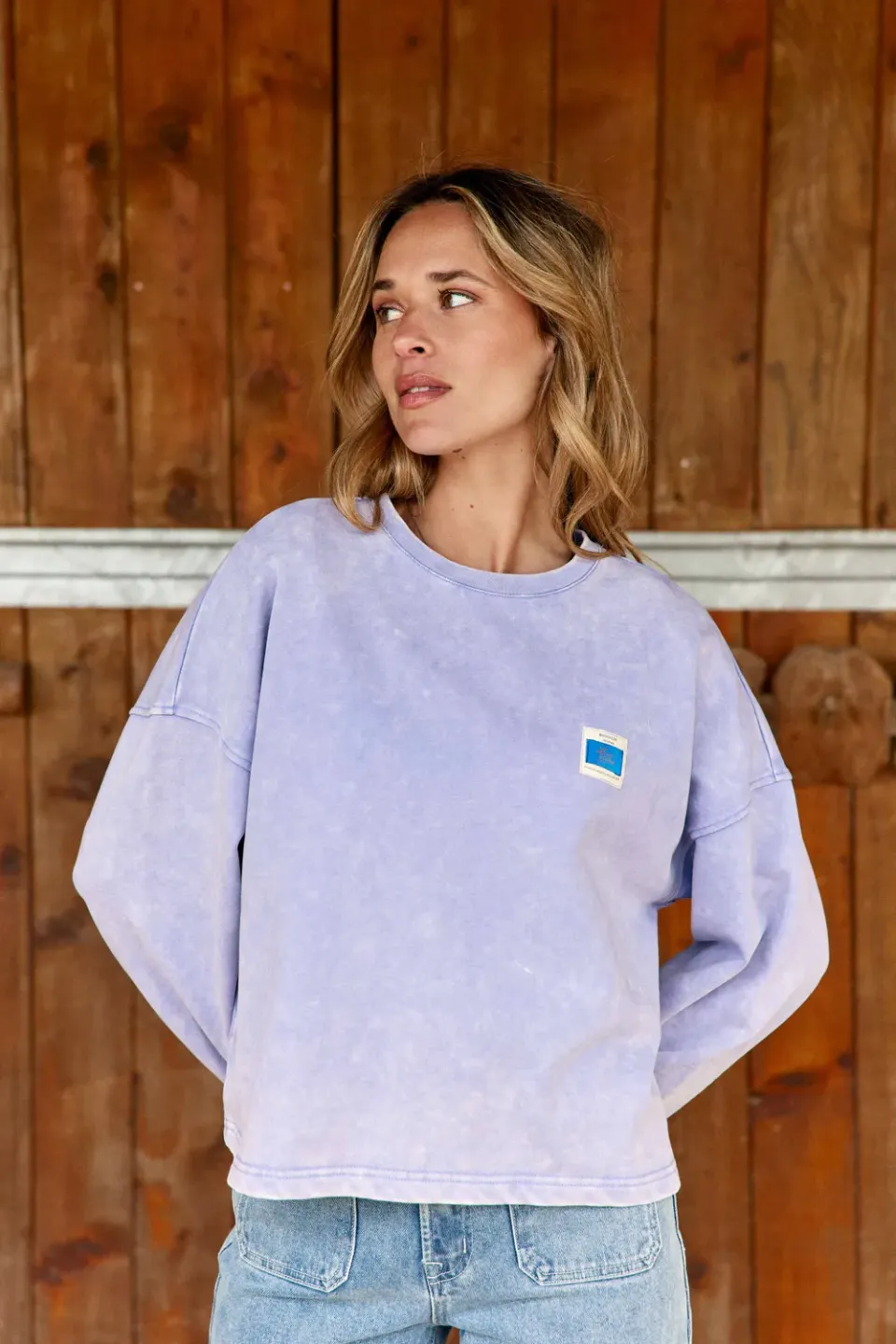 La Petite Etoile Trinkle boxy sweater parme zachte molleton