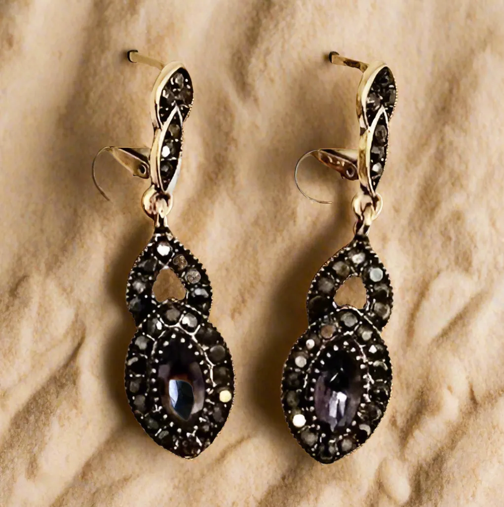 Tatyana Vintage Filigree strass oorbellen blauw vintage