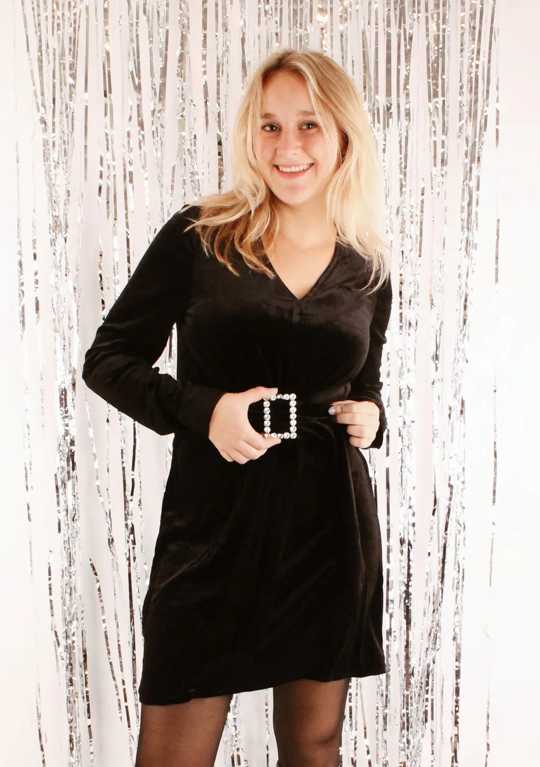 LOVEDRUNKY Velvet Diamond Broche jurk zwart