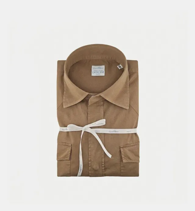 Pisano X Officine Luca overhemd tabak katoen