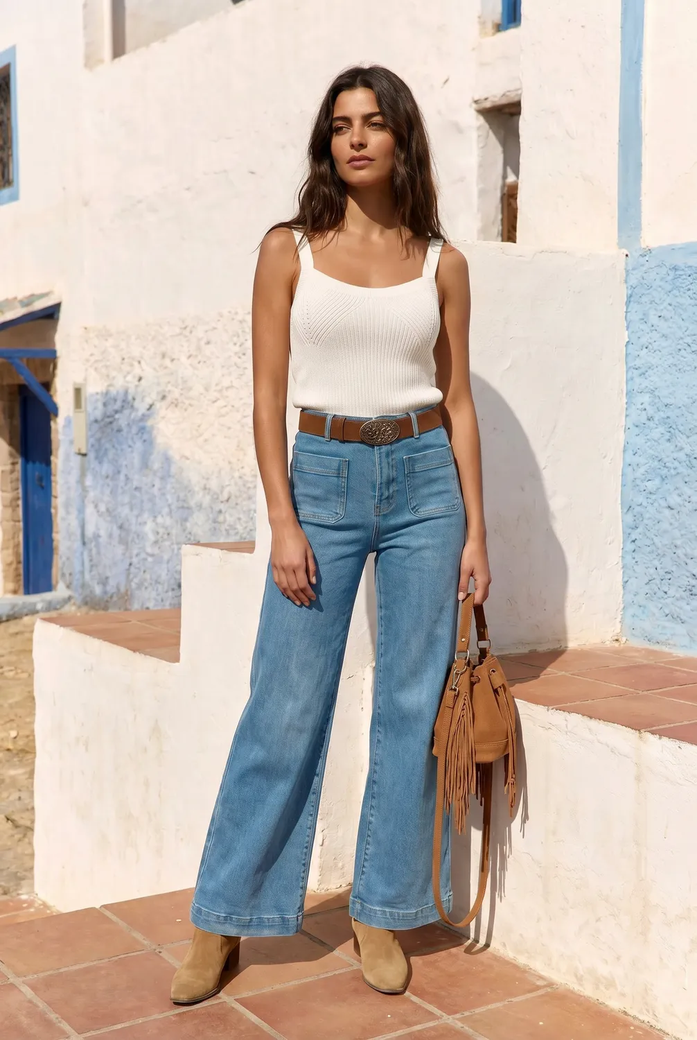La Petite Etoile Atlanty wijde jeans stone katoen