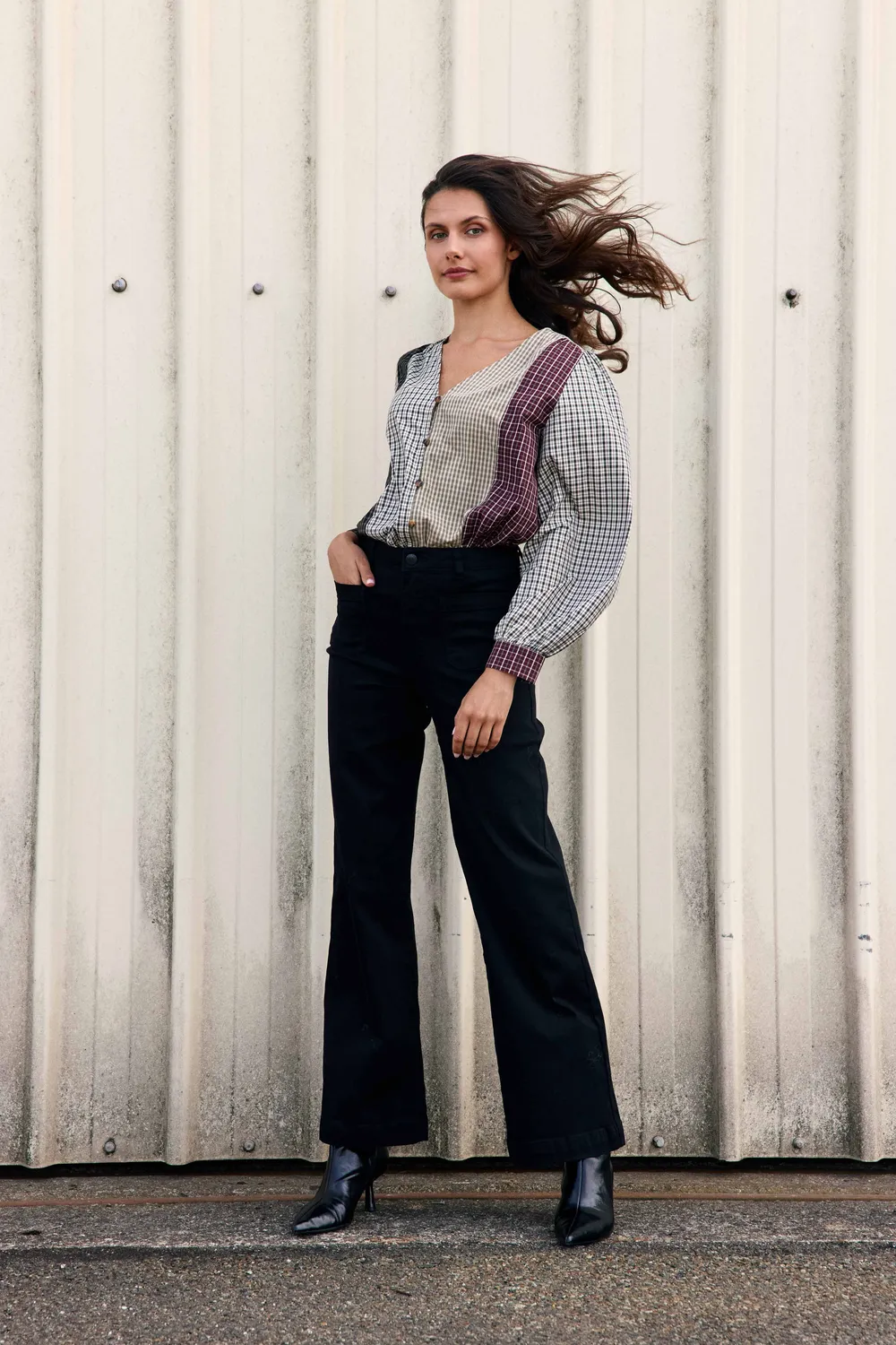 La Petite Etoile Baila blouse kaki patchwork ruit