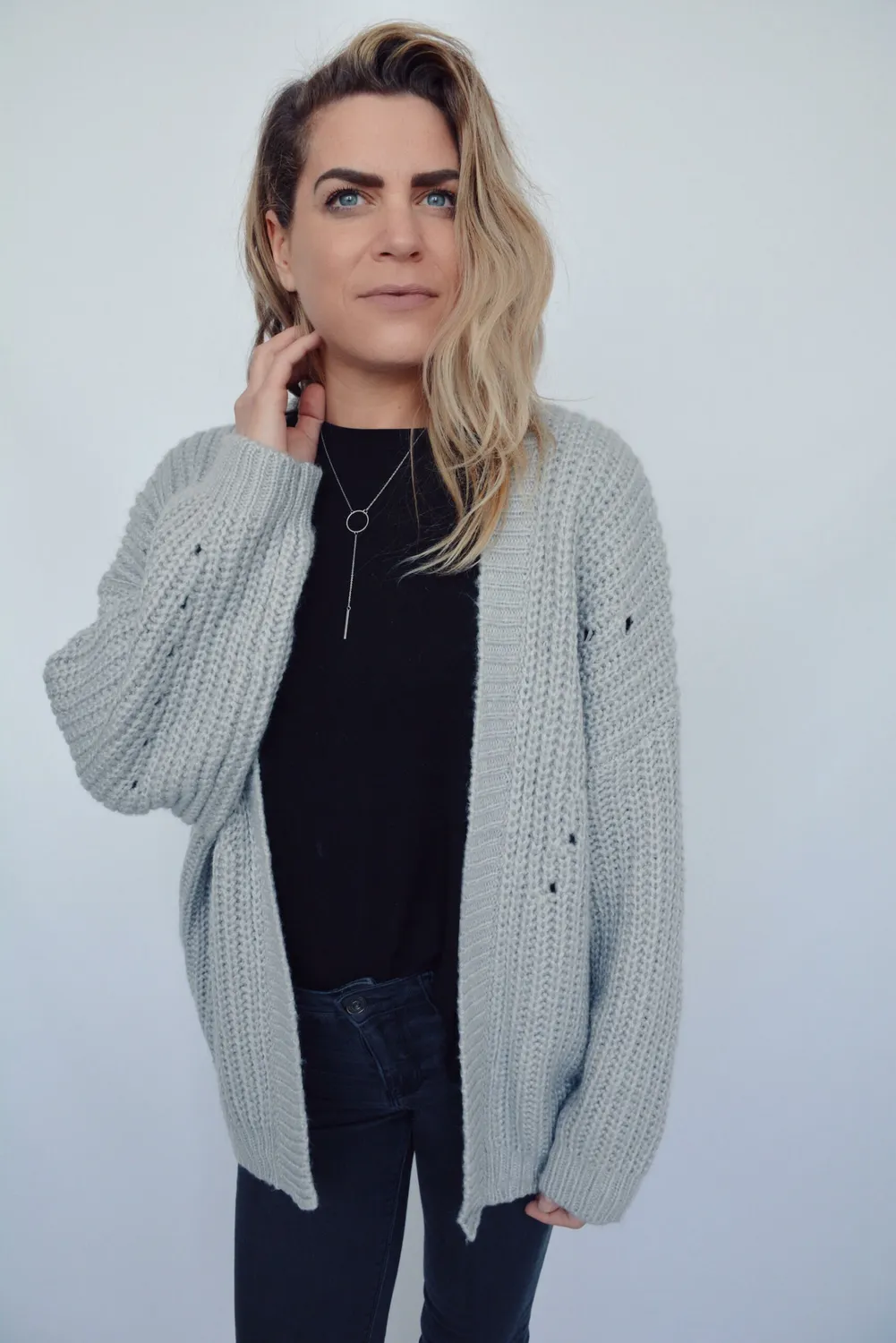 LOVEDRUNKY Knit Cardigan grijs kort gebreid vest 65cm