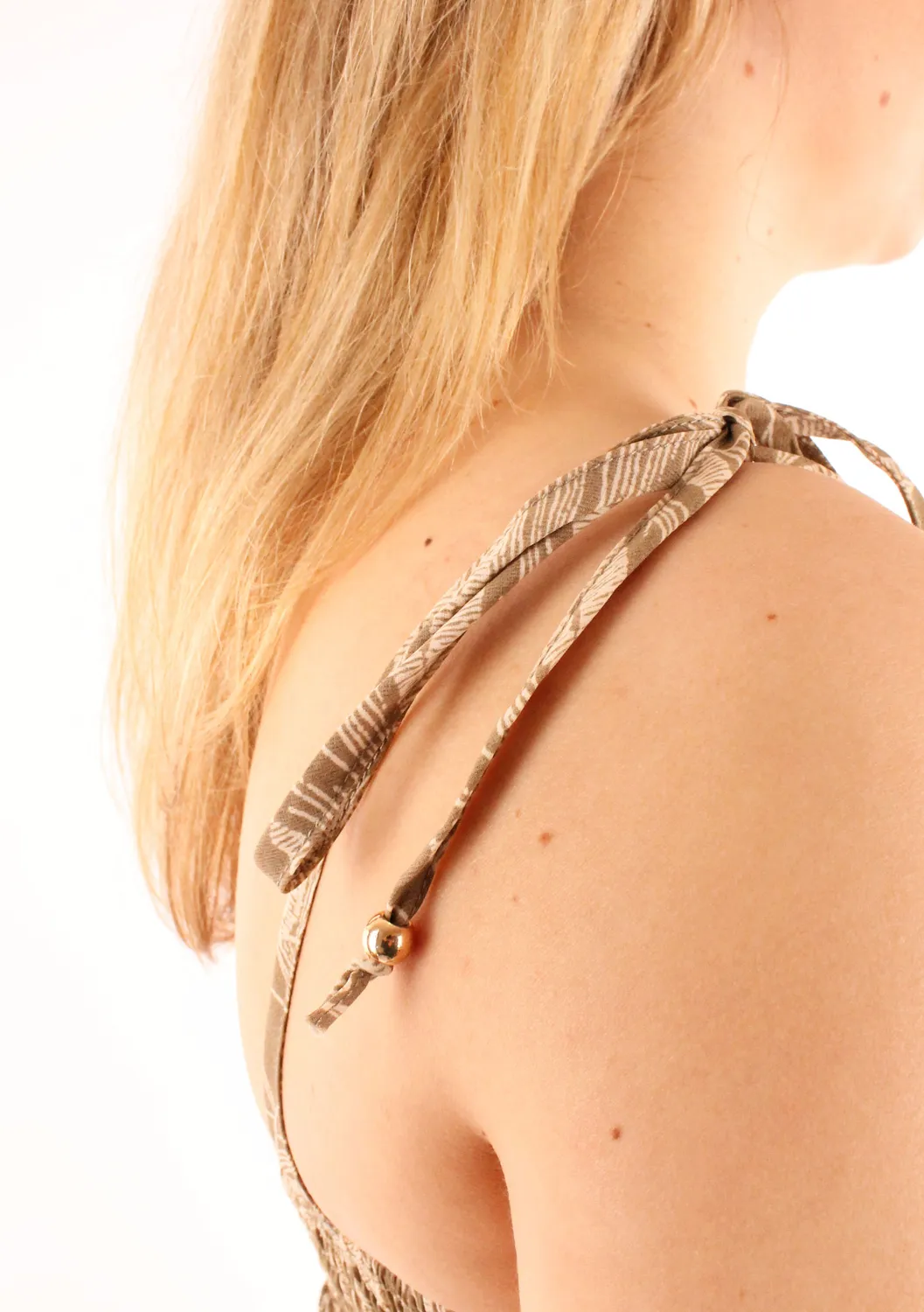 LOVEDRUNKY Jungle zomerjurk bruin A-lijn strikbandjes