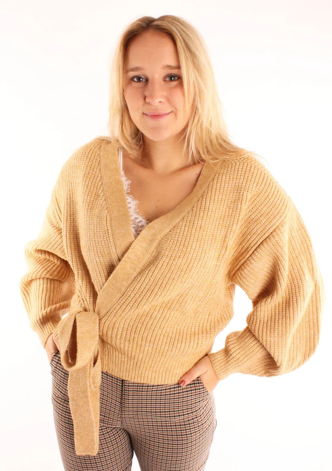 LOVEDRUNKY Wikkelvest vest beige strik one size