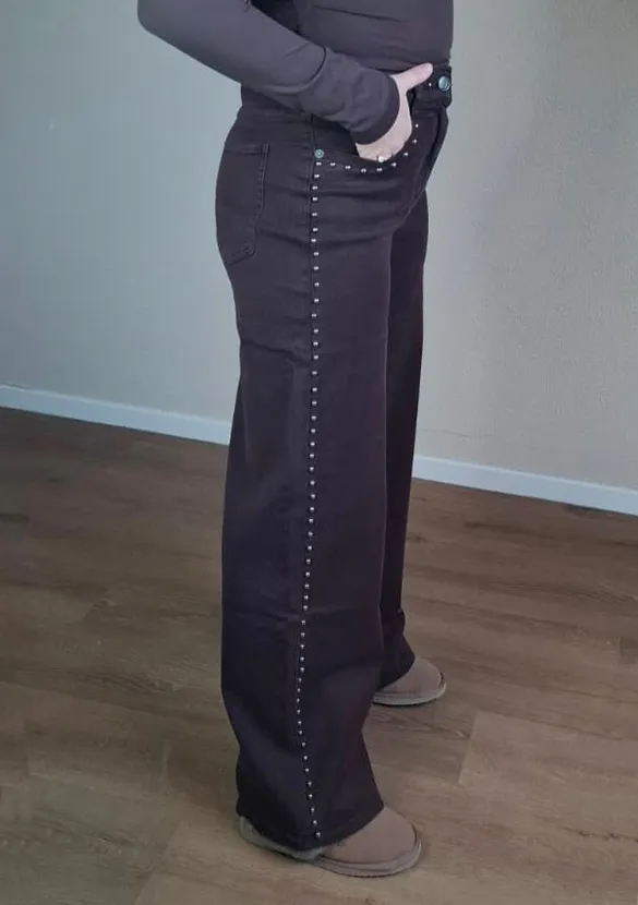 LOVEDRUNKY Wide Leg Studs jeans bruin stretch