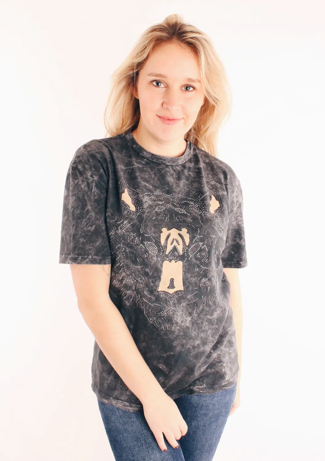 Lovedrunky Tijger t-shirt donkergrijs studs