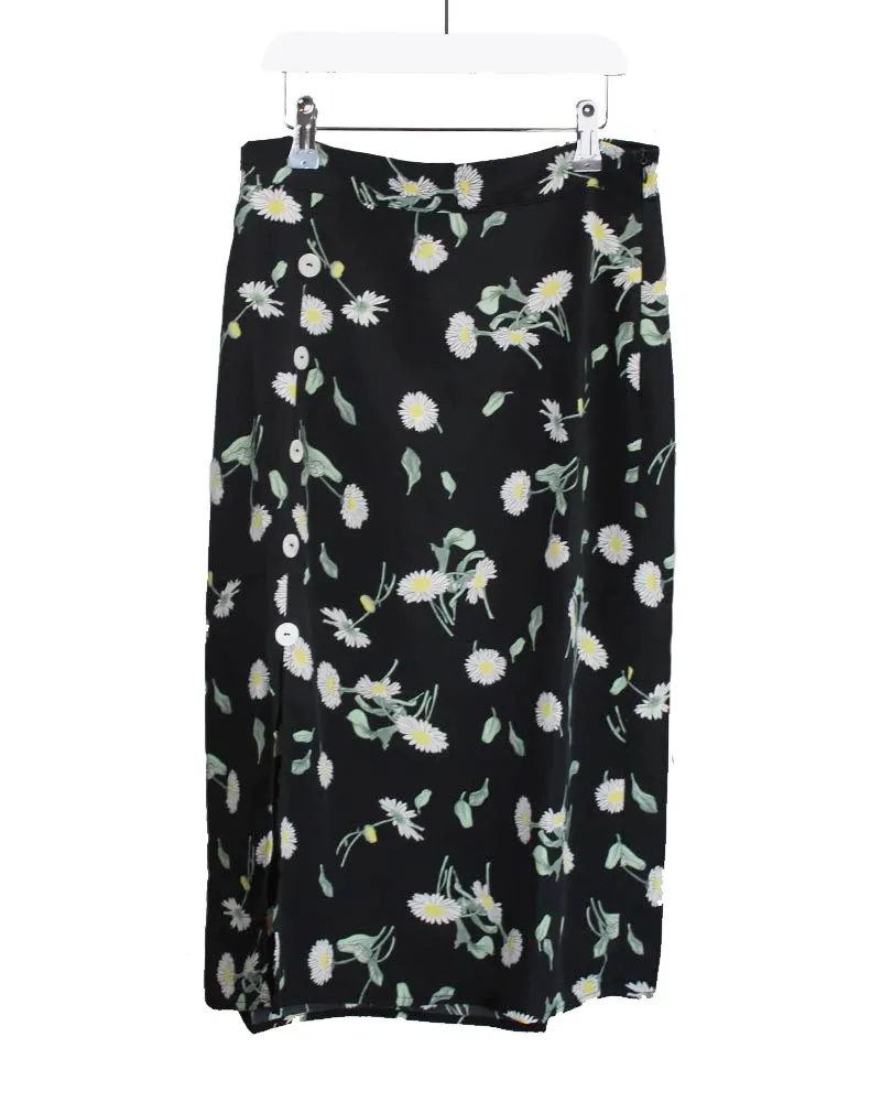 LOVEDRUNKY Midi Skirt rok zwart bloemen split