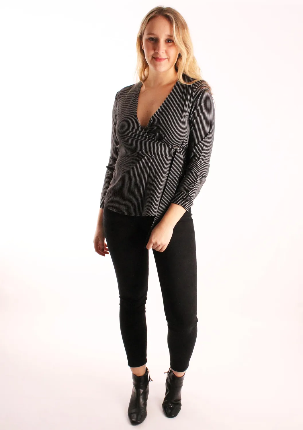 LOVEDRUNKY Wrap top zwart wit gestreept