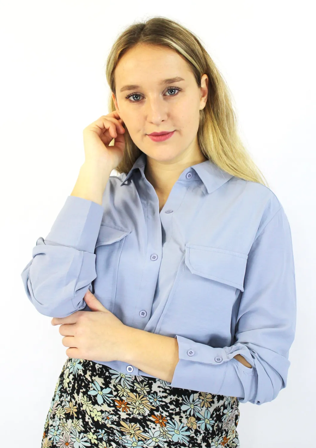 LOVEDRUNKY Pockets blouse blauw borstzakken
