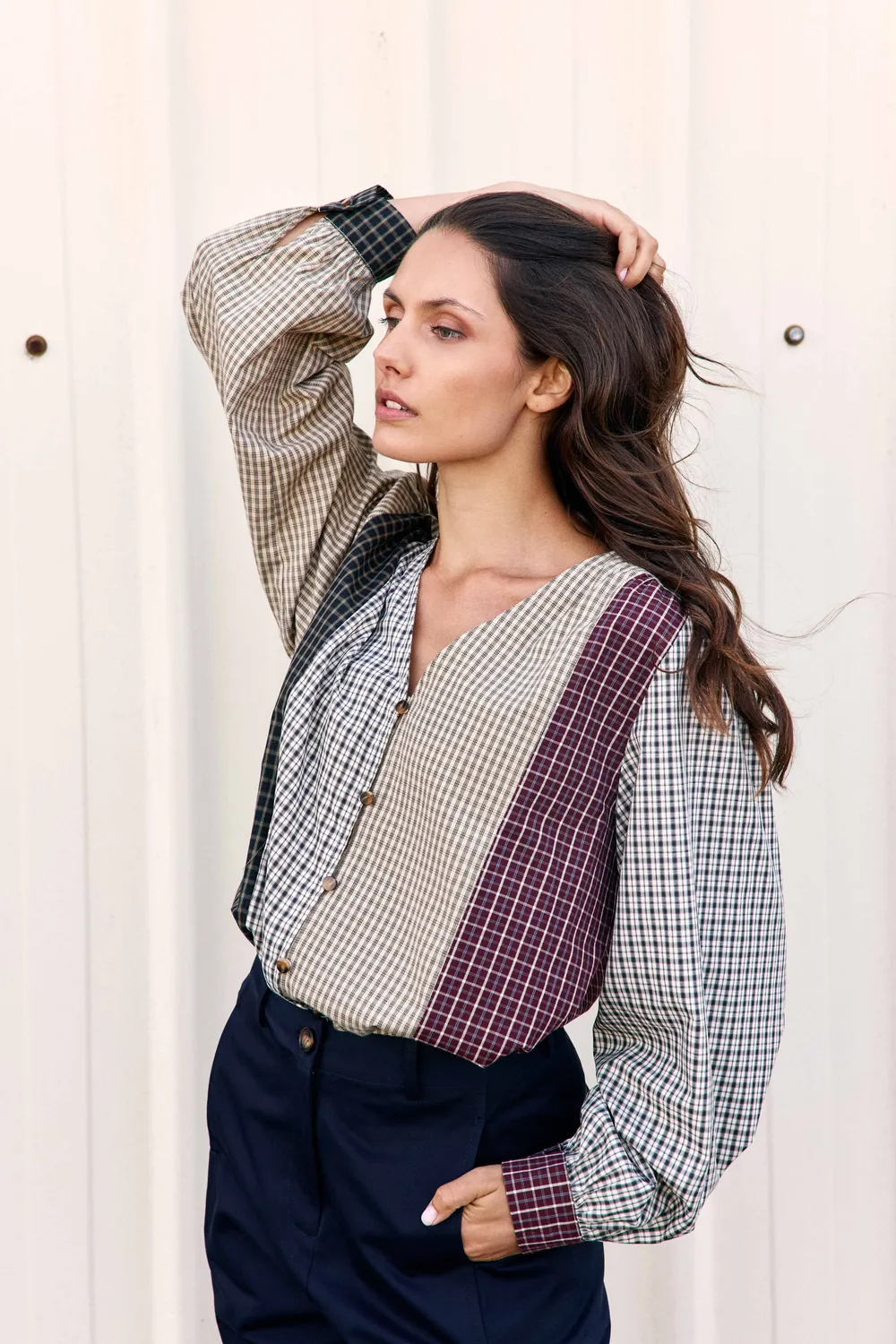 La Petite Etoile Baila blouse kaki patchwork ruit