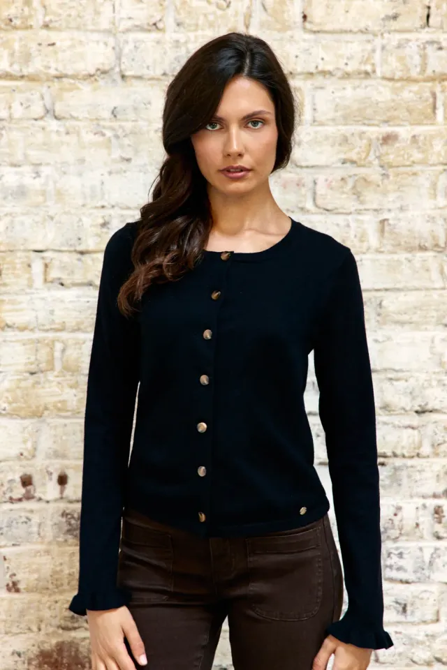 La Petite Etoile Monet vest zwart gebreid met volant