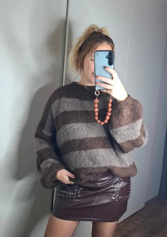 LOVEDRUNKY Oversized Stripe Trui Bruin – wijd