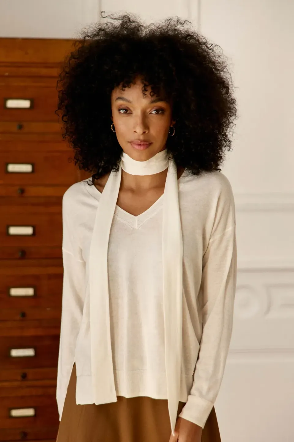 La Petite Etoile Melyaf trui ecru V-hals oversized