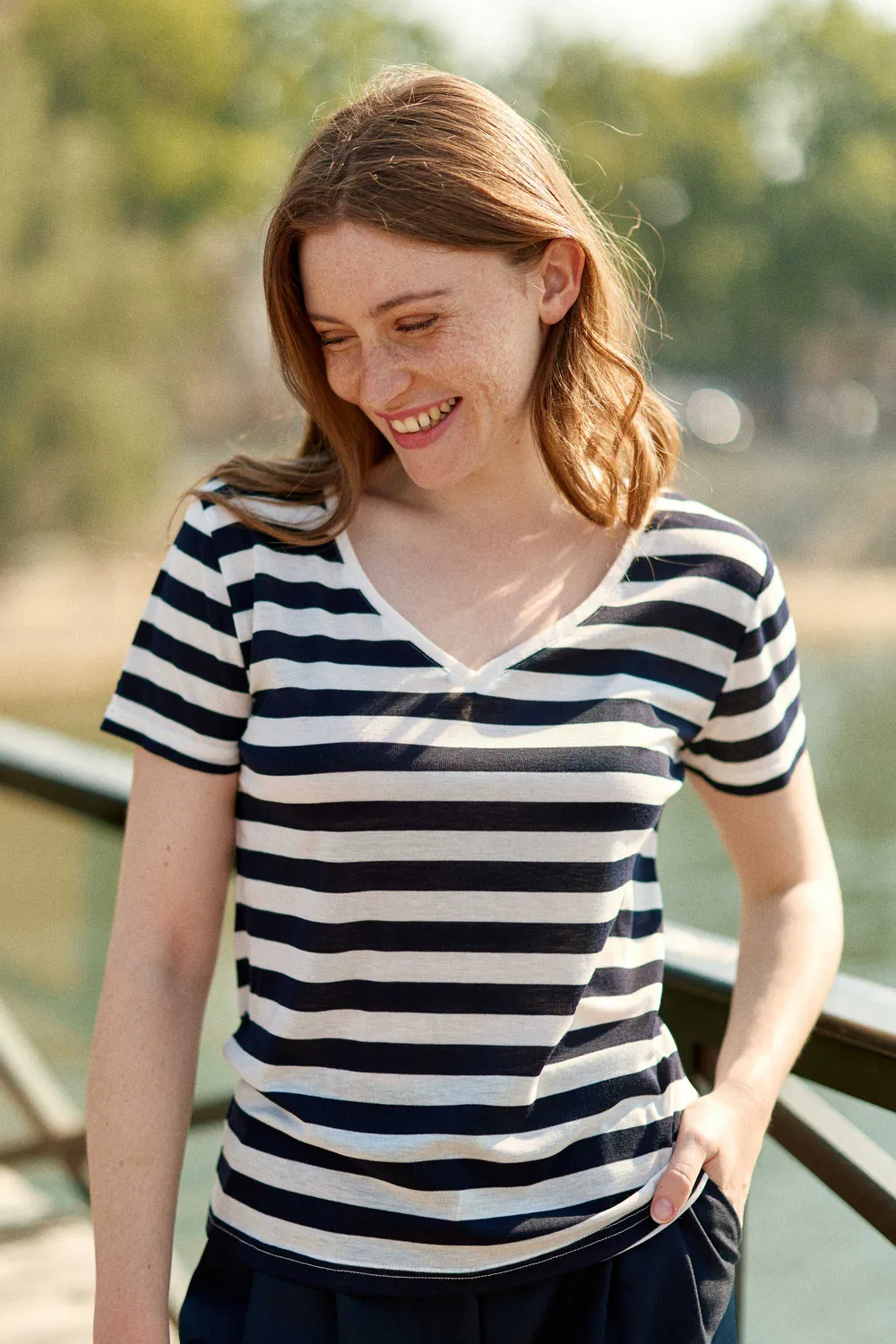 La Petite Etoile Elvie marinière T-shirt ecru marine