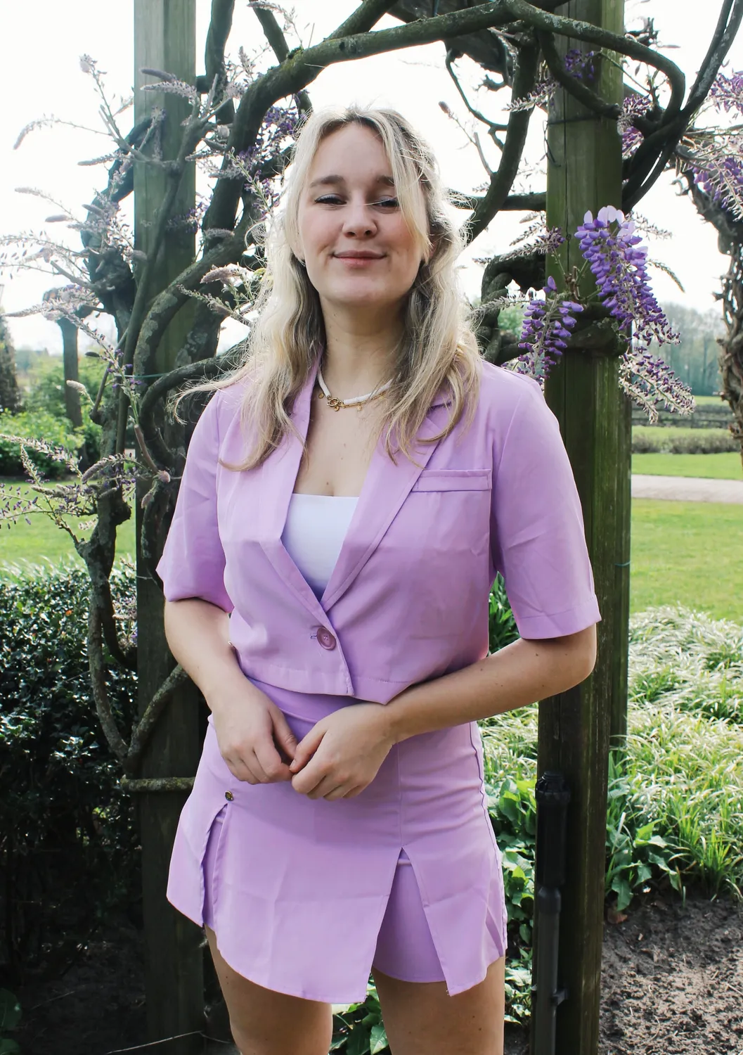 LOVEDRUNKY Cropped blazer lila met knoop