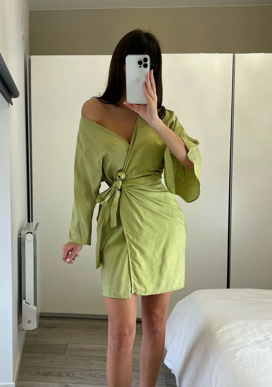 LOVEDRUNKY Wikkeljurk jurk groen driekwart mouw