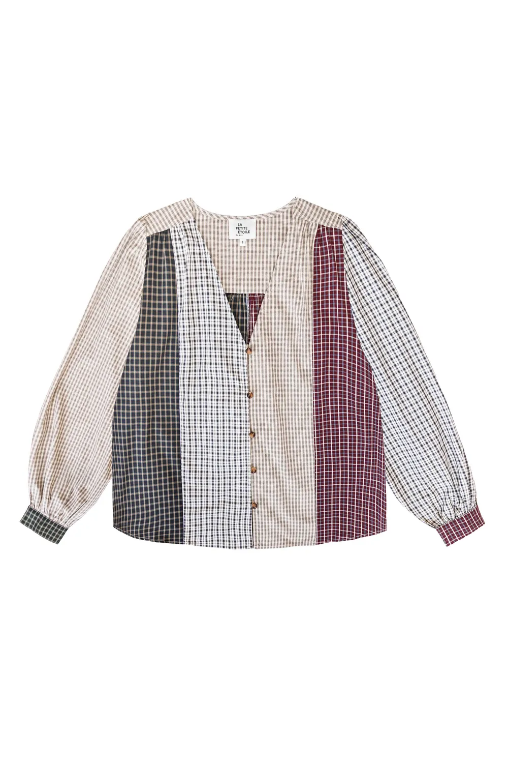 La Petite Etoile Baila blouse kaki patchwork ruit