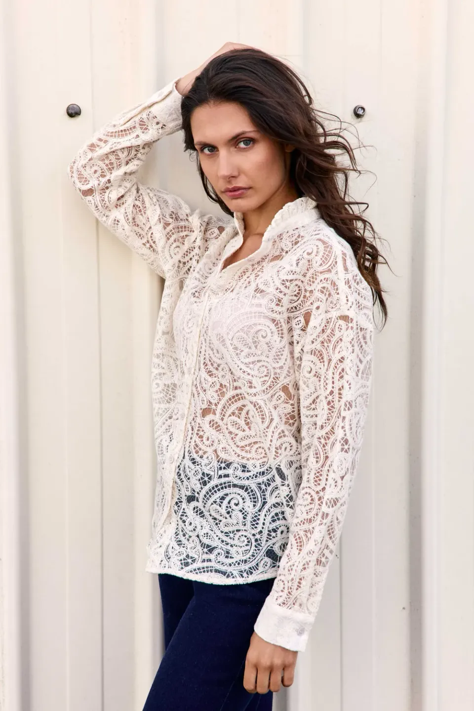La Petite Etoile Clozya blouse ecru kant met volants