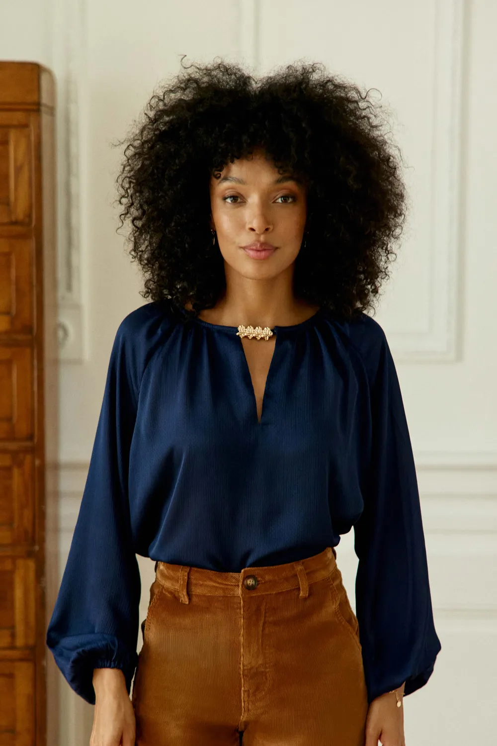 La Petite Etoile Binta blouse marine satijn stippen wijd