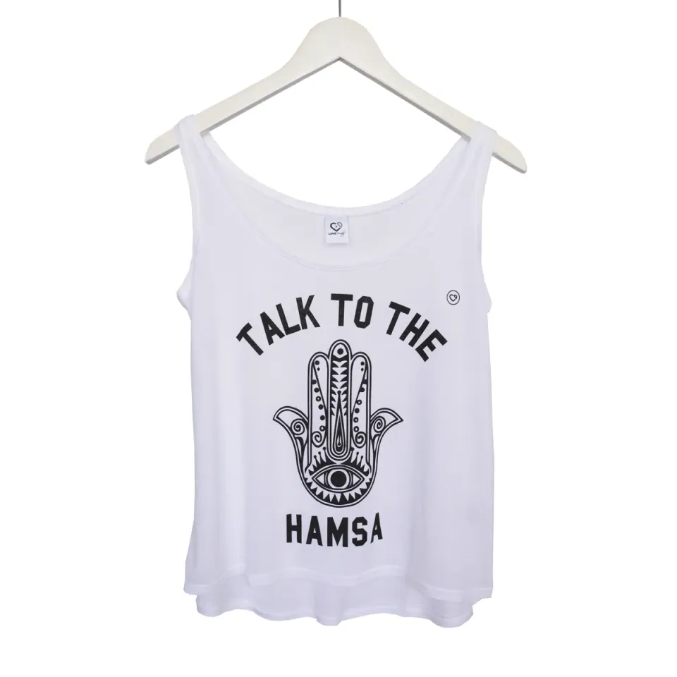 LOVEDRUNKY Hamsa High/low tanktop Wit ademend