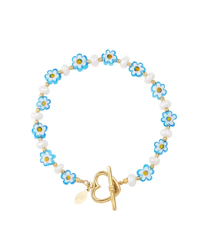 LOVEDRUNKY Flowers Beach blauwe armband 18 cm