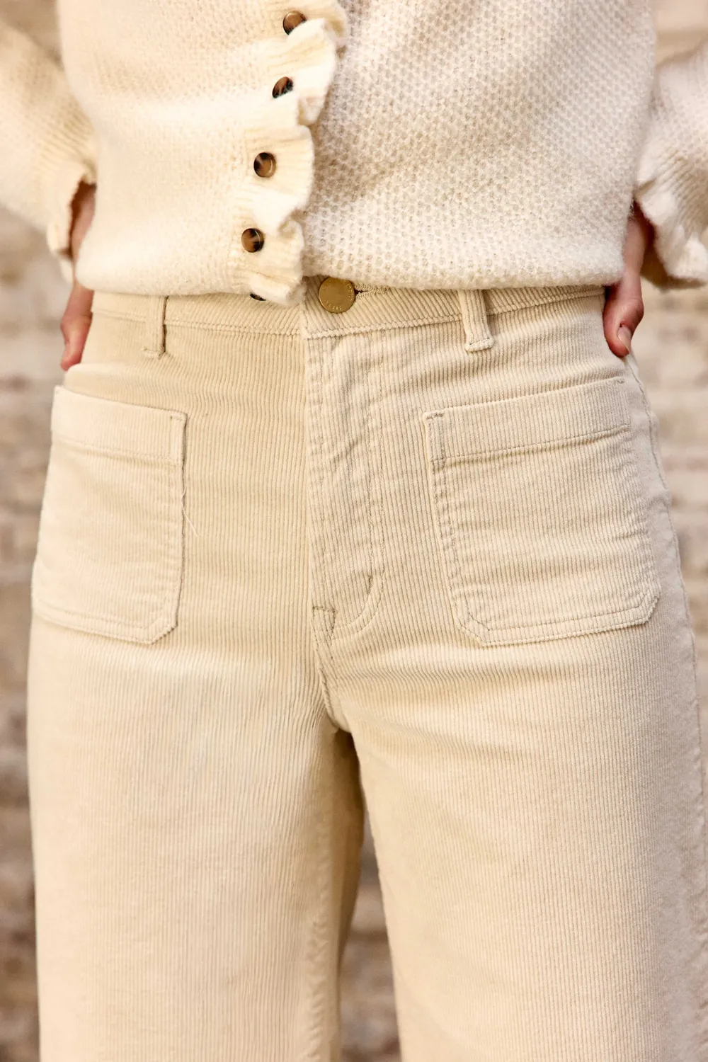 La Petite Etoile Atlanty broek ecru ribfluweel wijd