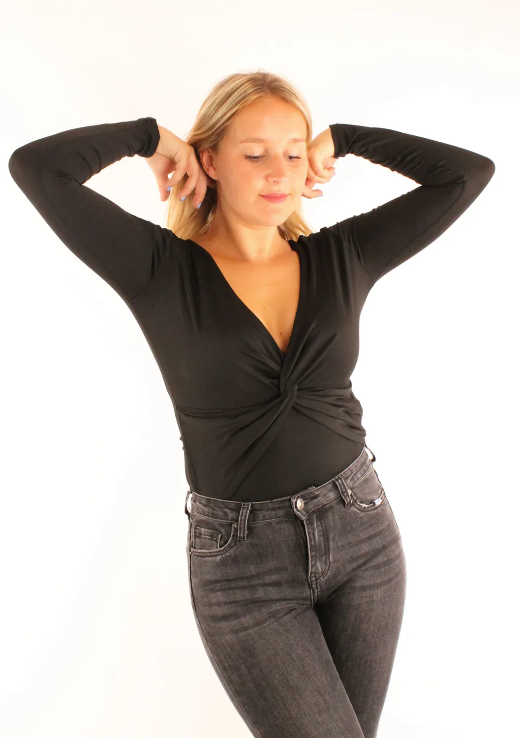 LOVEDRUNKY Knot top zwart V-hals stretch