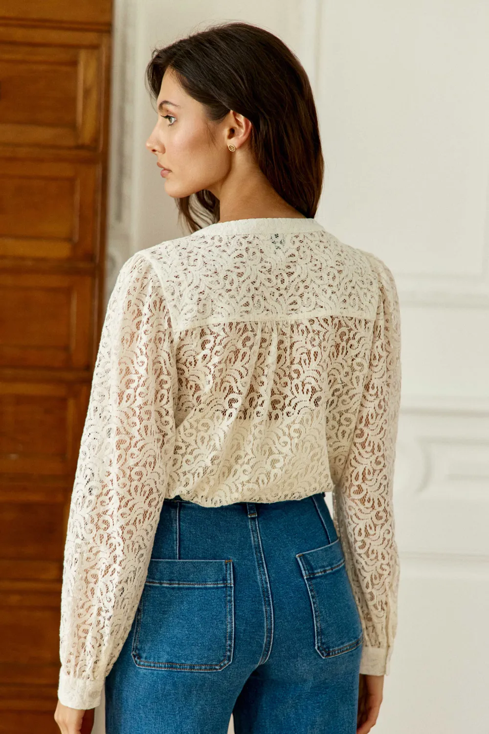 La Petite Etoile Blandine blouse ecru kant V-hals