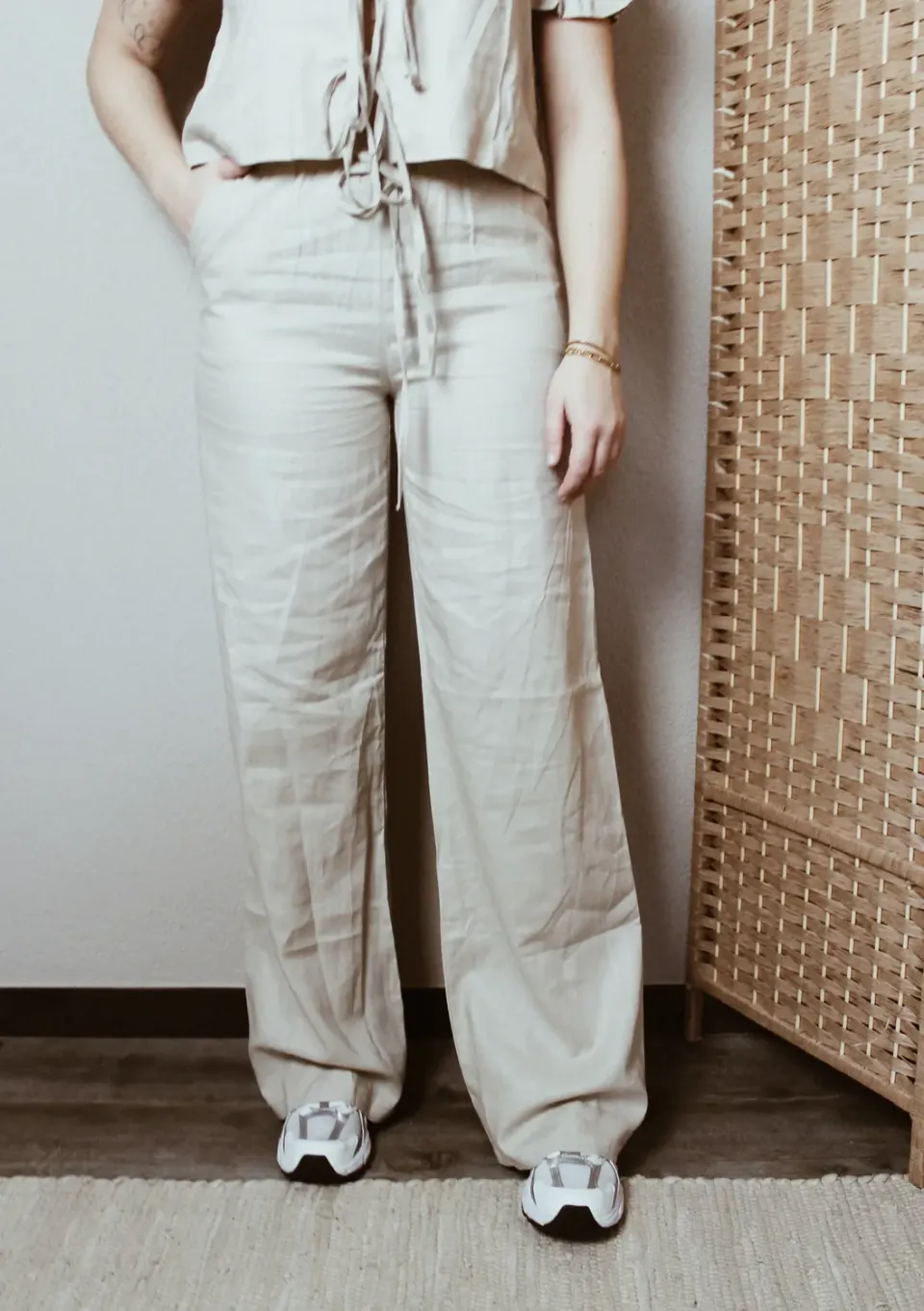 LOVEDRUNKY Linnen broek beige wide leg