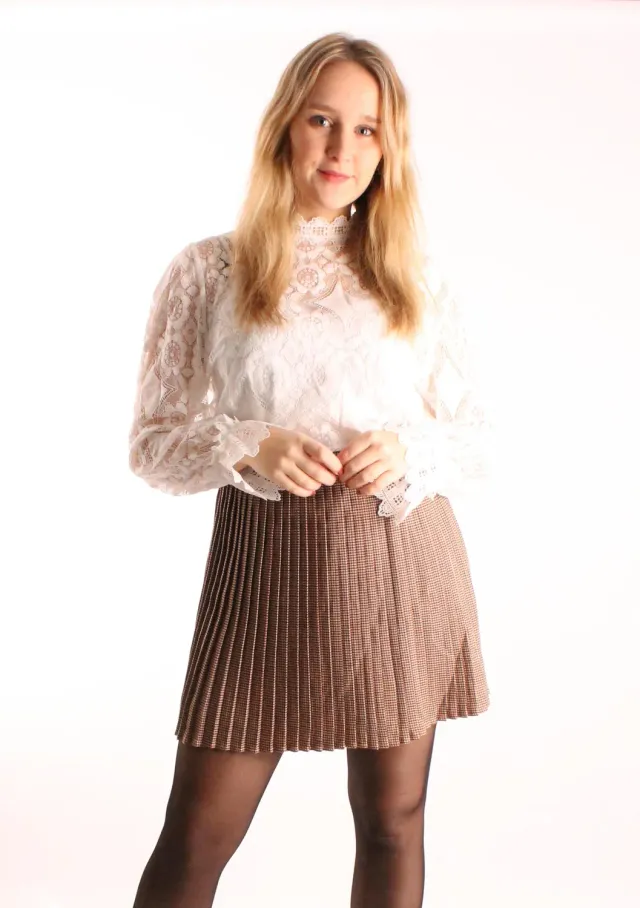 LOVEDRUNKY Rok Plissé Geruit bruin vintage