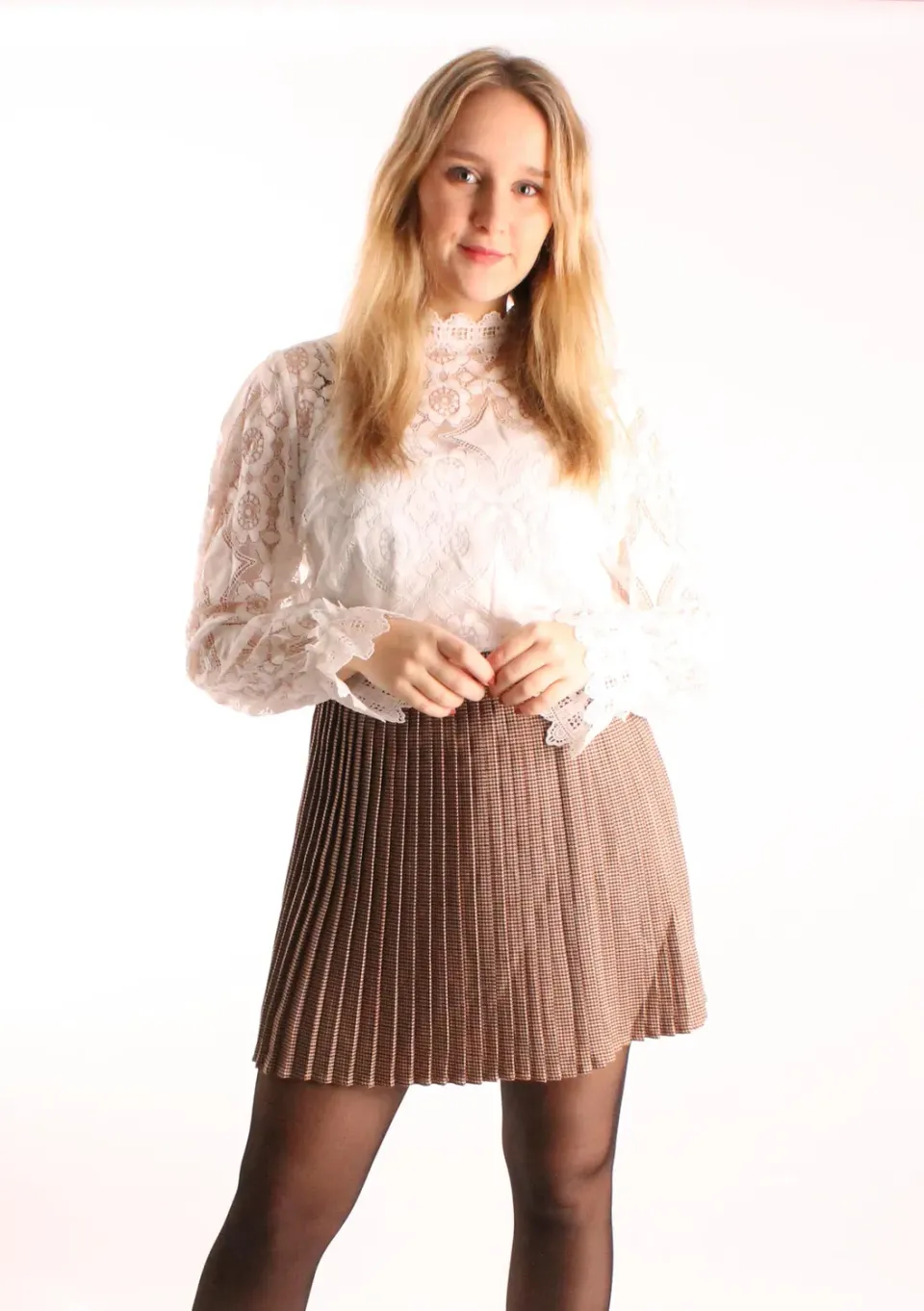 LOVEDRUNKY Rok Plissé Geruit bruin vintage