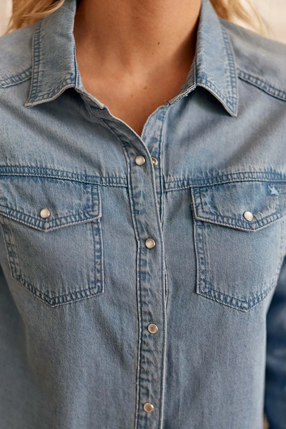 La Petite Etoile Erila blouse stone denim soepel